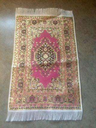 Gorgeous Woven Dollhouse Miniature Area Room Sized Rug Pink Blue Gold 1:12