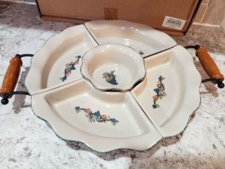 Home and Garden Party Stoneware - Appetizer Cheese Chip Dip Tray Set with Stand 2