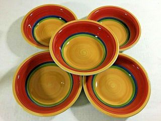Royal Norfolk Mambo Fiesta 7 3/4 " Colorful Soup Cereal Bowls Set Of 5 Euc