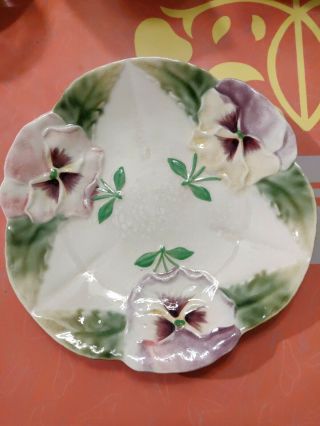 Antique French Majolica Choisy - Le - Roi Pansy Flowers Plate C1860 - 1910 Ok Cond