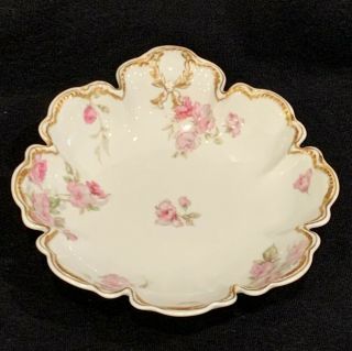 Vintage Haviland Limoges France Scalloped Rim Dish Pink Flowers & Gold Edge