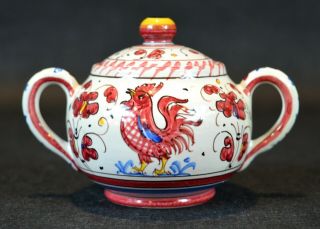 Deruta P.  V.  Rooster Italian Pottery Hand Painted Sugar Bowl - Made In Italy
