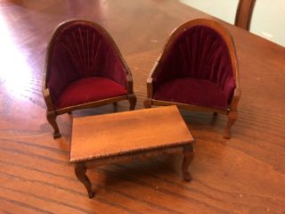 Dollhouse Miniature Victorian Chairs & Coffee Table Set 1:12 Parlor Living Room