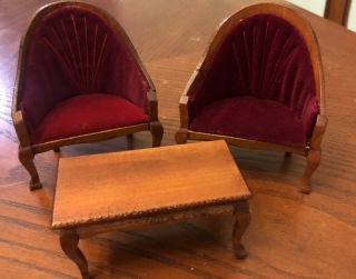 Dollhouse Miniature Victorian Chairs & Coffee Table Set 1:12 Parlor Living Room 3