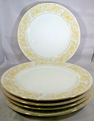 Vintage Dinner Plates Set 6 Fine China Japan Golden Rose Small Yellow Flowers