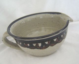 Handmade 7 " Pitcher Bowl Artisan Marked Pottery Stoneware Blue/gray/brown
