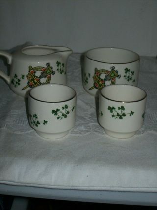 Vintage Carrigaline Pottery Creamer,  Sugar,  And Two Eggs Cups Made In Ireland