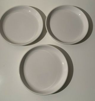 Crate & Barrel White Porcelain 8 ¼” Salad Plates Set Of 3 Stackable With Edge