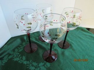 Pfaltzgraff Glass Winterberry Set Of 4 - 12 Oz Red Stem Water Goblets.