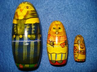 Cat & Mouse Russian Matryoshka 3 Pc Nesting Dolls - Detailed Hand Painted Wood