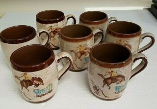 Nasco Del Coronado Western Ware Fred Roberts Cowboy Coffee Mugs - Vintage 1950 