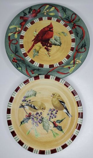 Lenox Set Of 2: Winter Greetings Everyday Plates Cardinal & Goldfinch Christmas