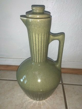 Antique Vintage Monmouth Pottery Green Drip Pitcher With Lid