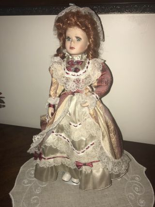 Vintage Ashley Belle 17” Porcelain Doll Auburn Bun Victorian Dress