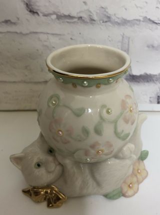 Lenox Petals And Pearls Cat Kitten Bow Bud Flower Vase
