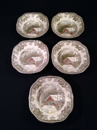 5 Johnson Brothers Friendly Village 6 1/4 " Square Cereal Bowls - The Covered Bridge