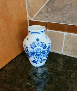 Vintage Royal Delft Porcelain Bud Vase Hand Painted Blue Floral With Papers