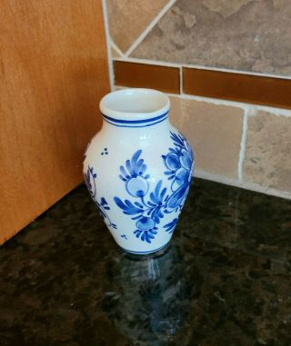 Vintage Royal Delft Porcelain Bud Vase Hand Painted Blue Floral with Papers 2