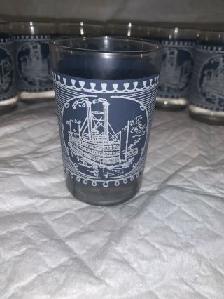 Vintage Currier And Ives Steamboat 4 Oz Juice Glass 3⅝ " Set Of 8