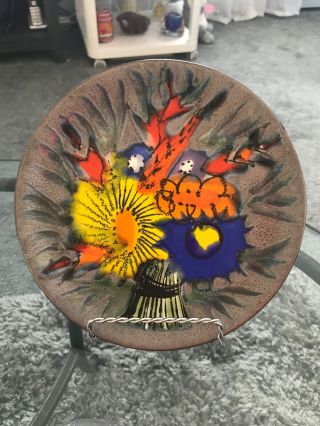 Vintage France Studio Art Pottery Modernist Hand Painted Floral Dish Plate