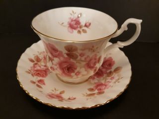 Vintage Royal Albert Footed Tea Cup Saucer Pink Roses Gold Trim Fine Bone China