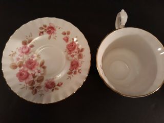 Vintage Royal Albert Footed Tea Cup Saucer Pink Roses Gold Trim Fine Bone China 3