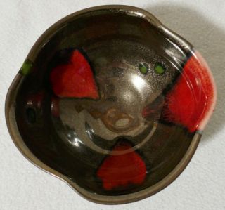 Pottery Glazed Bowl Handmade Black And Red 6 " Wide,  3 " Tall