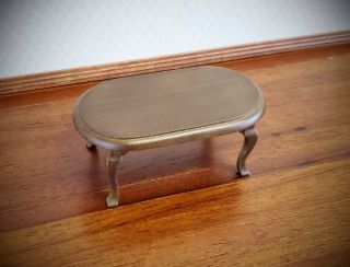 Dollhouse Miniature Coffee Table Oval Walnut Finish 1:12 Scale Furniture