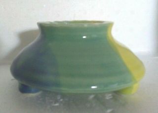 Ikebana Blue Green Yellow Vase Flower Frog Art Pottery Signed By Artist 6