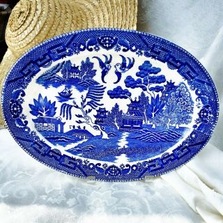 Vintage Occupied Japan Blue Willow Oval Platter Serving Plate 12.  5 "