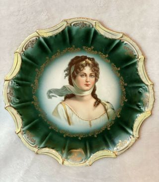 Empire China Royal Green And Gold Portrait Plate Old Estate And Rich