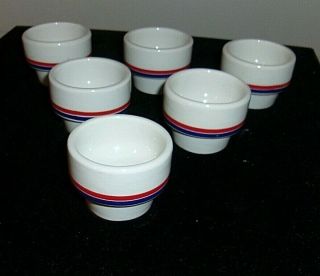 Arabia Wartsila Finland Red And Blue Stripe Egg Cups Set Of 6