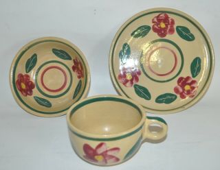 Watt Pottery Cut Leaf Pansy Plate,  Bowl And Coffee Cup