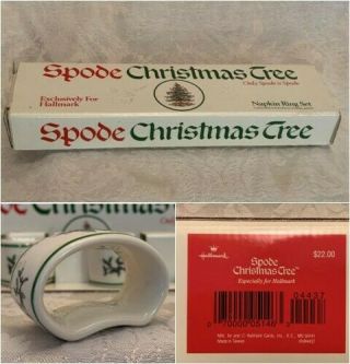 Set Of 4 Vintage Spode Hallmark Christmas Tree Napkin Rings Box Taiwan