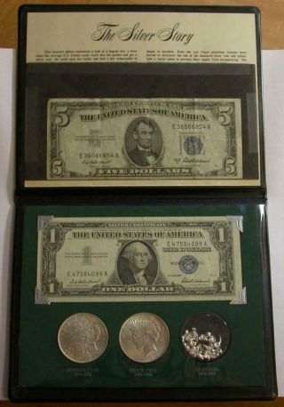 The Silver Story,  Morgan,  Peace Dollar & $1 & $5 Silver Certificates M878