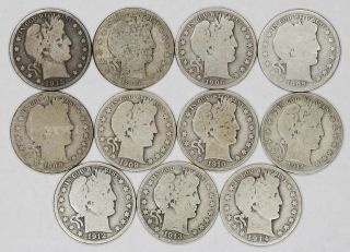 1905 - 1915 S Barber Halves 50c 11 Different Dates - 11 Coins (bh - Ddm)