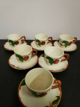 Vintage Franciscan Apple Small Espresso Cups,  6 Cups With 6 Saucers Usa