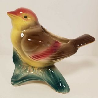 Vintage Royal Copley Bird Robin Figural Planter Vase 5 " Mid Century Mcm Pottery