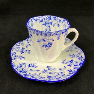 C1925 - 1945 Vintage Shelley England Blue Dainty Demitasse Cup And Saucer 272101