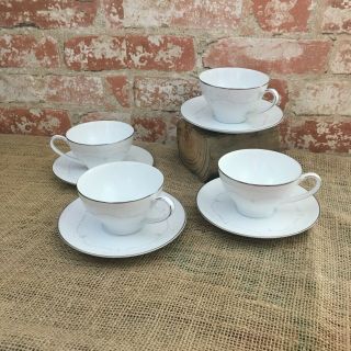 Set Of 4 Noritake Fine China Whitebrook 6441 Coffee Tea Cups And Saucers