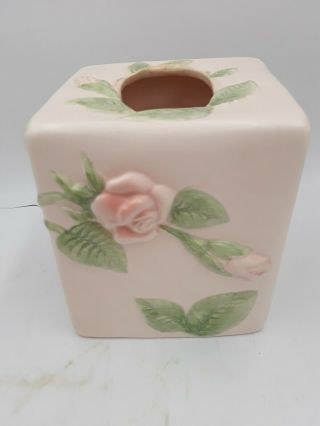 Vintage Fitz & Floyd Ceramic Hand Painted Tissue Holder Pink Roses