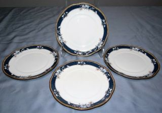 Set Of 4 Noritake Sandhurst 9742 Bread Plates 6 5/8 " - Blue & Tan/gold