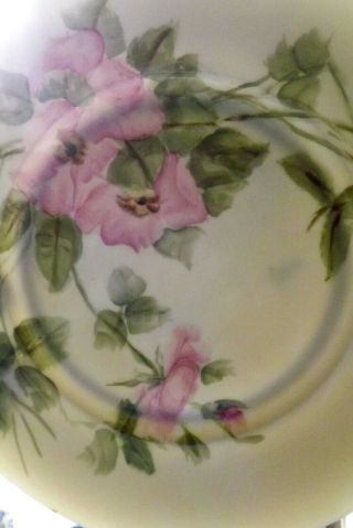 Set Of 6 Antique Silesia Porcelain Rose Floral Plates 8 1/2 " Signed: E.  Flattery