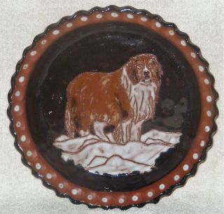 Andrew Loercher Pennsylvania Redware Pie Plate Bowl St.  Bernard Dog Design