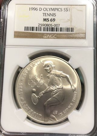 1996 - D $1 Olympics Tennis Silver Dollar Commemorative Ngc Ms69