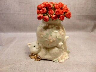Lenox Petals And Pearls Cat Bud Vase W/flowers