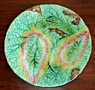 Antique Majolica Plate,  Overlapping Begonia Leaves,  8 1/4 " -