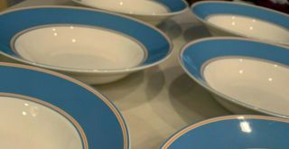 Lenox Cays Stripe Blue Wide Rim Pasta/soup Bowls Set Of (2) 9 " Kate Spade Ny