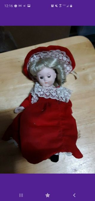 8 Inch Miniature Porcelain Doll Collectible Red And White Dress