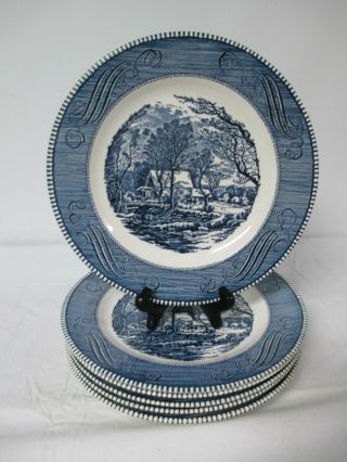 Set Of 6 Royal China Currier And Ives Dinner Plates Old Grist Mill Usa 10 "